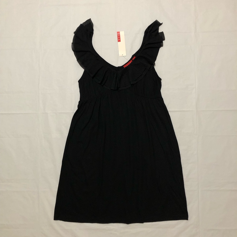 NWT Elle Women’s Sleeveless Ruffle-Neck Stretch Black Mini Dress XS